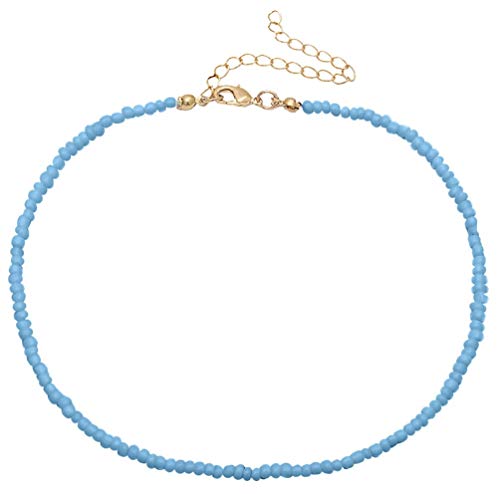 Holibanna Lot de 2 colliers ras du cou boho - Collier à perles - Style bohème - Pour femme et fille - Bleu