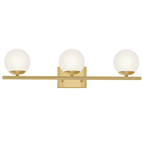 Yhtlaeh New Bathroom Vanity Light 3 Lights Fixtures Brushed Brass Milk White Globe Glass Shade Modern Wall Bar Sconce Over Mirror (Exclude G9 Bulb) #TOP1