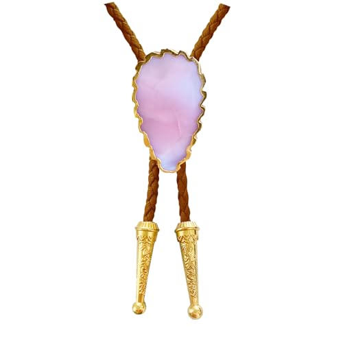 Image of Daisy Del Sol Gemstone Bolo Tie Braided Vegan Faux Leather Natural Stone Gold Handmade Necklace Adjustable Boho Western Jewelry