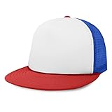 DALIX Flat Billed Trucker Cap with Mesh Back in Red White Royal