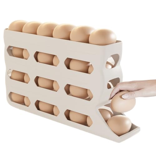 ycezw - Soporte de huevos para refrigerador (4 niveles), diseño de huevos enrollables automático para frigorífico, dispensador antideslizante, 30 huevos, para cocina, hogar, tienda de comestibles