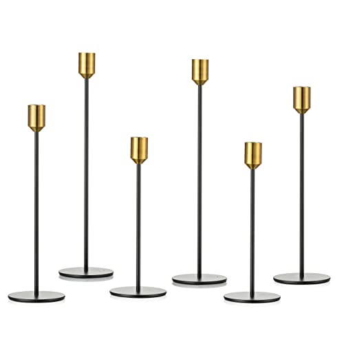 Romadedi Candle Holders For Taper Candlestick - Modern Decorative Iron Candle Stick Holder Bundle Home Mantel Dinning Table Wedding Centerpiece Decorations Black And Gold 8.5/11/13'' Tall 2 Sets #TOP9