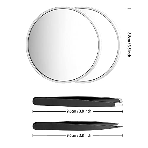 Funtopia Magnifying Mirror And Tweezers Kit, 10X & 20X Magnifying Makeup Mirrors With 2 Suction Cups, Portable Magnifier Travel Set For Eyebrow Tweezing, Blackhead Blemish Removal, 3.5 Inch (Mirror) #TOP5