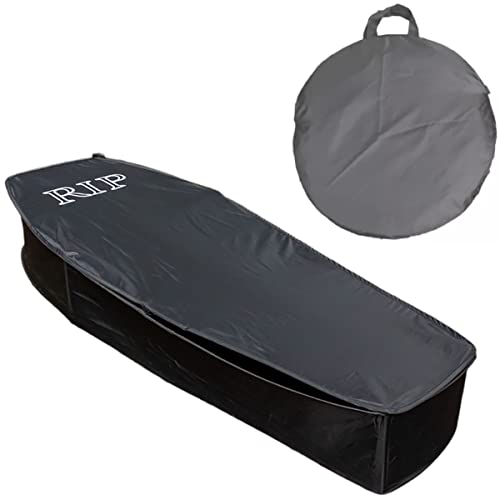 Halloween Pop Up Coffin with Lid 60 inch Coffin Prop life size Collapsible Scary Fake Coffin Prop Really Size for Graveyard Halloween Cemetery decorations Outdoor Lawn Party Haunted House