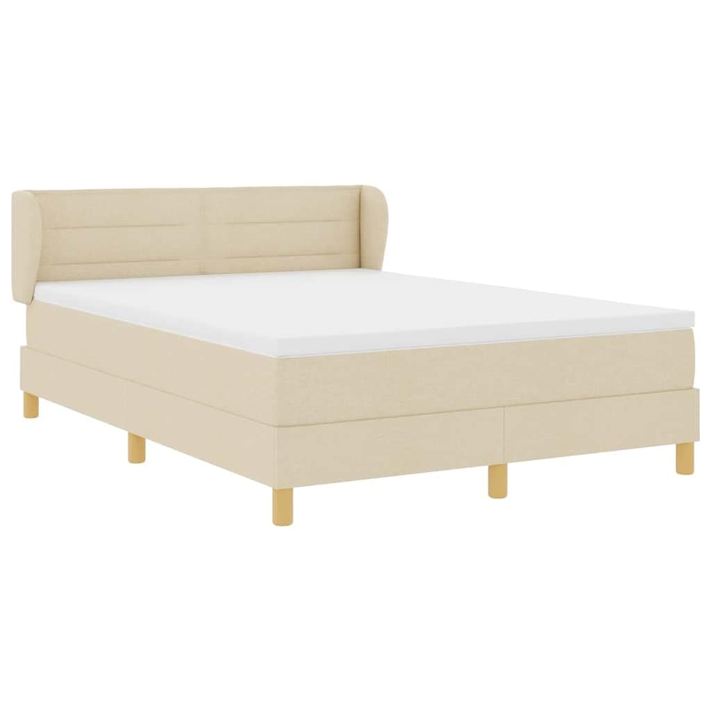 Boxspringbett mit Matratze und Topper Creme 140 x 200 cm Stoff, Doppelbett mit Lattenrost und Kopfteil, modernes Design für Schlafzimmer, langlebig und bequem