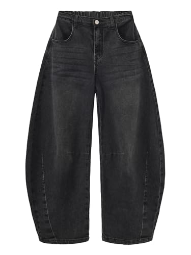 Image of EXLURA Womens Barrel Jeans Wide Leg Y2K Boyfriend Denim Pants Hip Hop Vintage Baggy Jeans Cotton Mid-Low Elastic Waist Pants