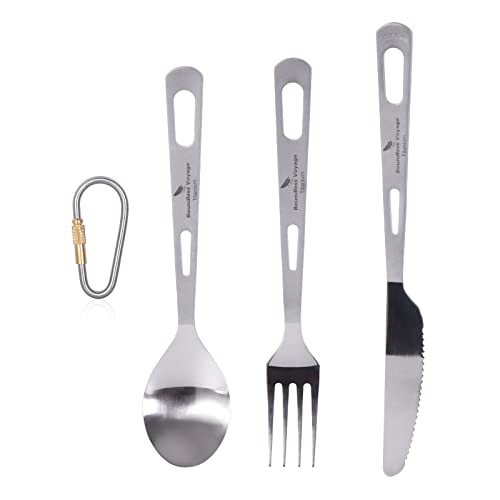 Boundless Voyage Titanium 3-Piece Cutlery Set Flatware Spoon Fork Knife Ultralight Portable Titanium Utensils Tableware for Home Use Travel Outdoor