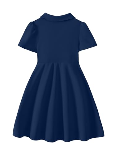 Hilinker Toddler Girls Heart Print Uniform Dresses Cute Ruffle Short Sleeve Polo Dress2