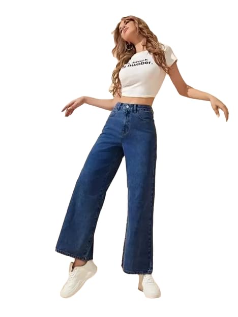 Image of LINARIA Wide Leg Jeans, Mid Waist, Relaxed Fit, Dark Blue Denim