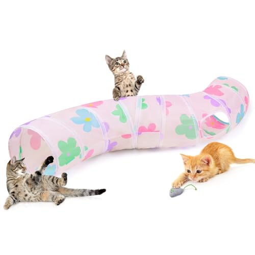 Hedgeink Tunnel pour Chat en S–Tunnels de Jeu avec Jouets, Tunnel Pliable pour Chat d’Intérieur, Lapin, Cochon d’Inde, Furet, Hamster, Chiot, Chaton