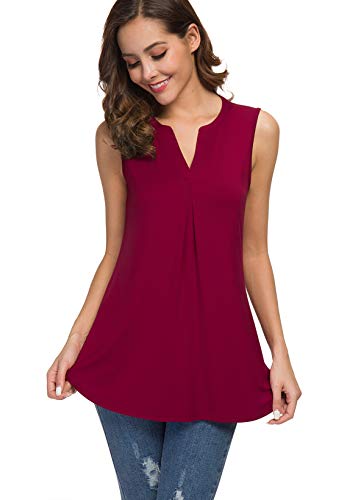 Neineiwu Women's Summer Sleeveless V Neck Casual Tank Tops Blouse Shirts (M, 02 Wine Red) #TOP2