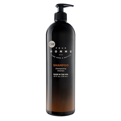 CHI pour Homme Moisturizing Daily Shampoo For Men, Helps Create Thicker Hair, Made With Aloe Vera & Nettle, Fresh, Woody Scent, Sulfate-Free, 25 oz