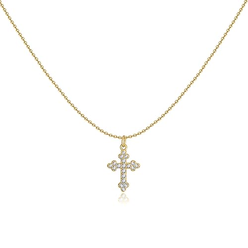 MARLION JEWELS Collar de Plata de Primera Ley (S925) Elegante Cruz adornada con Brillantes Blancos. Colgante acabado en Plata o Baño Oro 18K. Regalo Cumpleaños y Día de la Madre. Joyas para mujer.