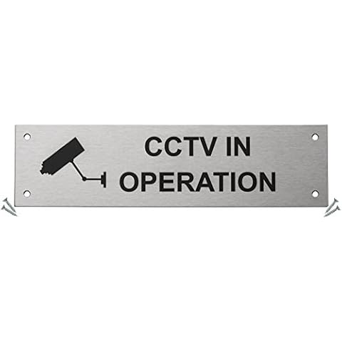 Fire Door Guru® Door Sign - 225 x 60mm Rectangular - Stainless Steel Safety Sign - Fixings Included (CCTV in Operation) Cover
