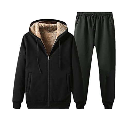 Survêtement d'hiver homme en velours chaud noir ensemble de sport 2 pièces taille XXXXL