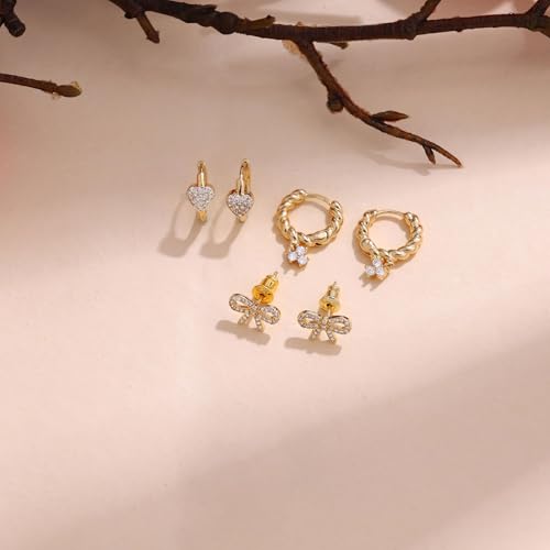 Image of Gold Earrings for Women, 14k Gold Plated Dangle Huggie Earrings for Women Trendy Dainty Gold Hoop Earring Stacks Hypoallergenic Pearl Chain Drop Cartilage Earring Fashion Womens Jewelry