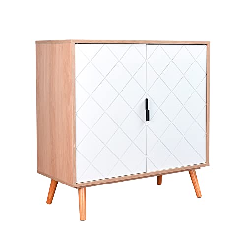 LOLAhome Aparador Blanco y Natural Rombos de Pino y MDF de 77x35x78 cm