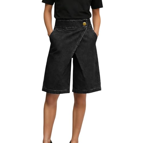 Bermuda asymétrique en jean femme pvucpot à taille haute et coupe ample pour l'été