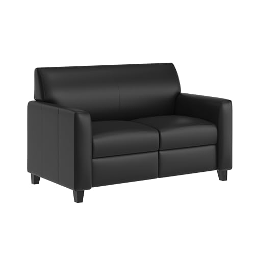Image of Flash Furniture LeatherSoft Reception Loveseat with Charging Station, Black | USB-C Port, AC Outlets, USB Ports