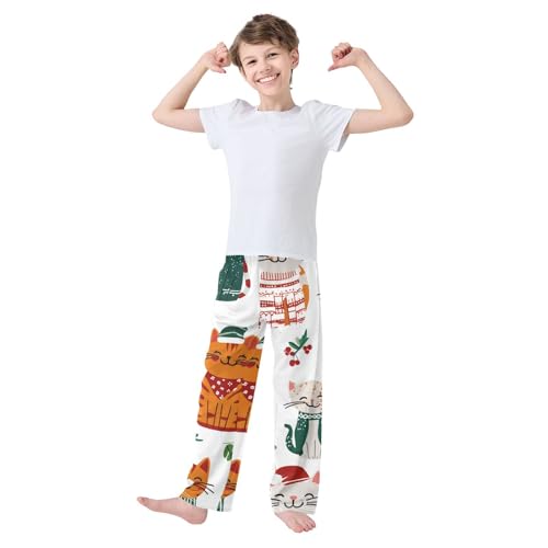 Cat Spruce Branch Boys Long Pants Soft Trousers Elastic Waist Kids Lounge Bottoms with Pockets S-XL3