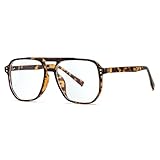 SUNBSR Fashion Square Glasses for Women Men Retro Square Aviator 90s Blue Light Blocking Glasses Computer Eyewear (Leopard)
