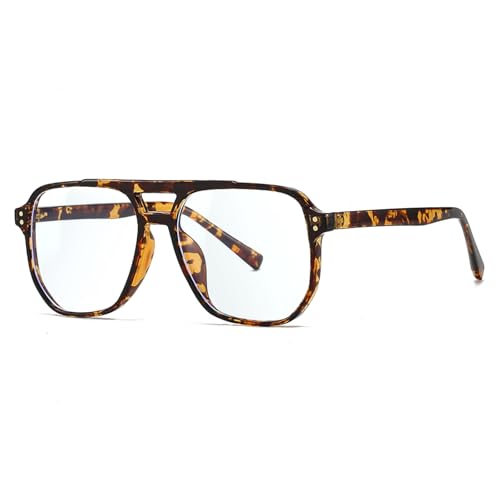 SUNBSR Fashion Square Glasses for Women Men Retro Square Aviator 90s Blue Light Blocking Glasses Computer Eyewear (Leopard)