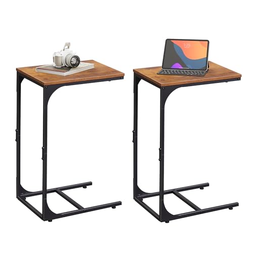 WLIVE Beistelltisch Couch, C Form Sofatisch, 30 x 40 x 62 cm, Beistelltische fürs Wohnzimmer, Schlafzimmer, Balkon (2, Rustikales Braun)