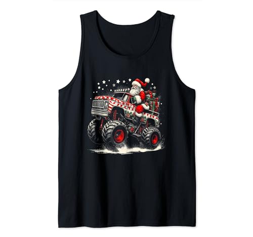 Pijama de Papá Noel montando Monster Truck Navidad para niños y niñas Camiseta sin Mangas