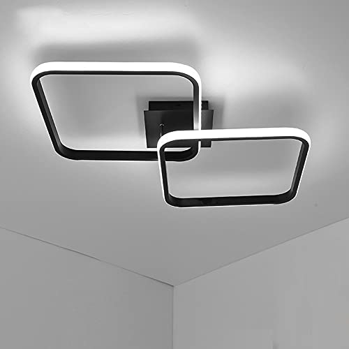 Plafonnier LED Design 2 Carrés Élégant Mode Style Nordique Noir Blanc Luminaire pour Salon Luminaire Plafonnier Cuisine Couloir Porche Lumière Blanche Froide 36W (Noir)