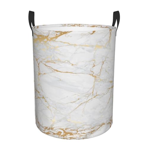 Image of Marble Print Round Laundry Hamper Storage Basket Toys Clothes Organizer Bin For Home Bathroom Bedroom Dorm Nursery, 62l