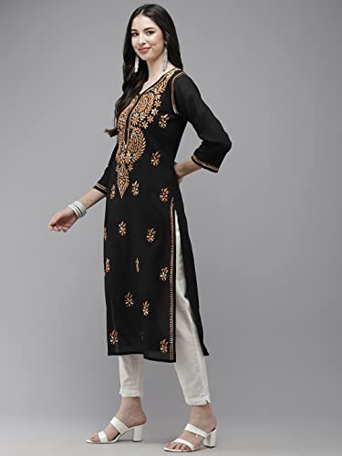 Image of Ada Hand Embroidered Lucknowi Chikankari Cotton Kurta Kurti for Women A411191