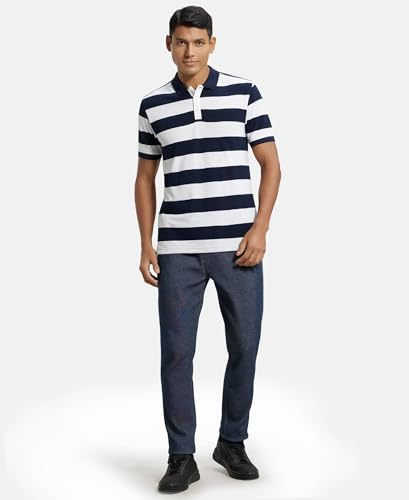 Image of Jockey US93 Men Super Combed Cotton Rich Striped Polo T-Shirt