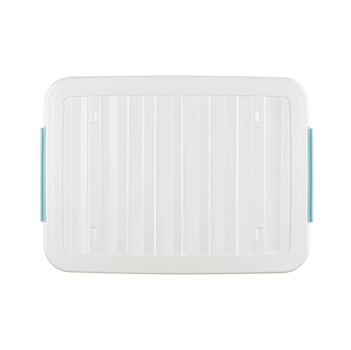 Cetomo 80L*4 Cajas de Almacenamiento con Tapas, Contenedores de Plástico con Ruedas, Clip On, Apilables, Encajables, Organizador Rayado para Oficina en Casa, Azul, 80L-4 Pack - imagen 7