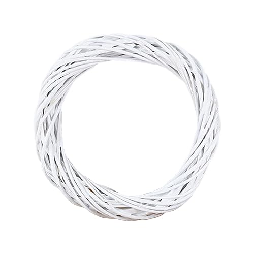 Cozylkx Base De Couronne en Rotin Blanc, Anneaux Tissés à La Main, Couronne en Osier, Cercle De Noël, Ornements Muraux, Cadre De Couronne Circulaire, Décorations De Porte D'entrée (20cm / 7.87)