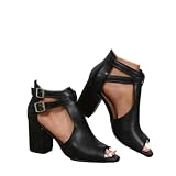 Women's Dress Booties Summer Cut Out Chunky Heeled Sandals Ankle Buckle Strap Peep Toe Boots