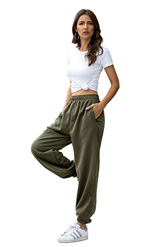 Image of Women's Cinch Bottom Sweatpants Pockets High Waist Sporty Gym Athletic Fit Jogger Pants Lounge Trousers