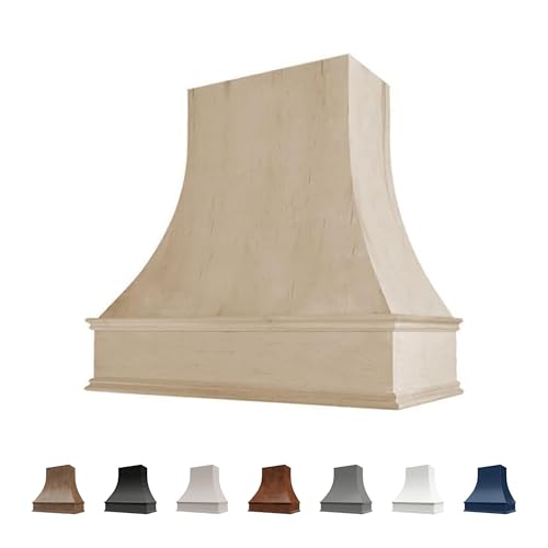 Riley & Higgs Unfinished Wood Kitchen Range Hood Cover, Curved Front Wall Mount Vent Hood...