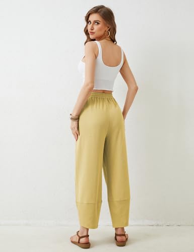 Image of Himosyber Women Cotton Pants Wide Leg Pants Casual Loose Baggy Elastic Waist Beach Palazzo Harem Pants