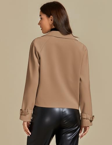 luvamia Cropped Trench Coat for Women Long Sleeve Double Breasted Notched Lapel Casual Loose Fit Jackets with Pockets2