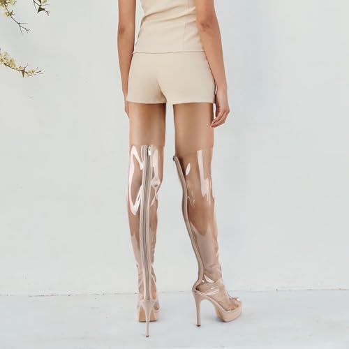 richealnini Clear Heels Peep Toe Platform Stiletto High Heels Sandals Boots with Back Full Zipper3