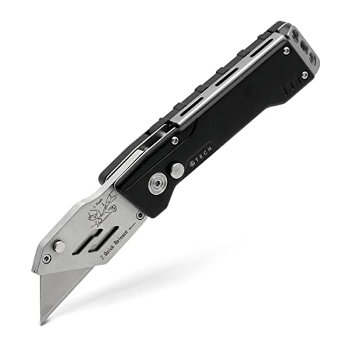 ATECH Folding Utility Knife with Blade Storage, Tool-free Blade change, Heavy-duty, Long Lasting High-Carbon SK5 Steel