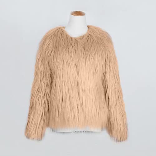 Girls Shaggy Jacket Faux 𝗙𝘂r Open Front Furry Long Sleeve Windproof Coat Winter Solid Warm Outerwear2