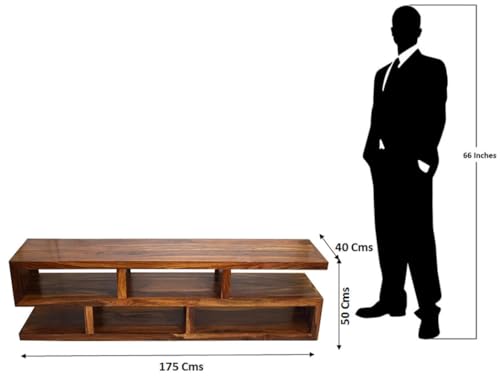 Image of Timber Taste Sheesham Wood Tv Unit with Open Shelf for Living Room |Tv Organizer Cabinet for Bedroom (SLINE)(Natural Teak)