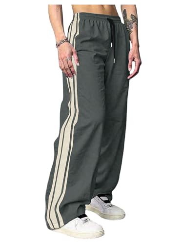 Floerns Men's Striped Side Drawstring Waist Straight Leg Outdoor Causal Pants with Pockets