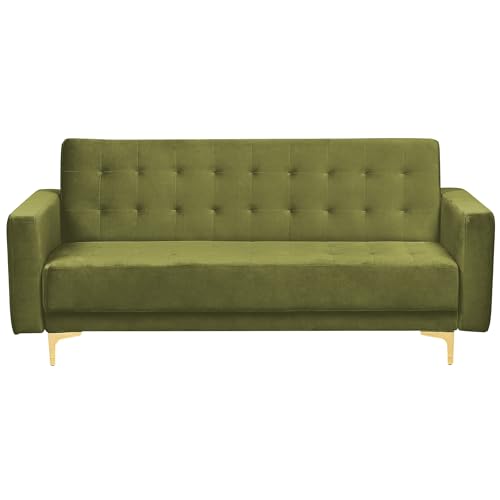 Beliani Couchgarnitur Samtstoff grün 3-Sitzer Schlafsofa & 2 Sessel Modern Aberdeen – Bild 7