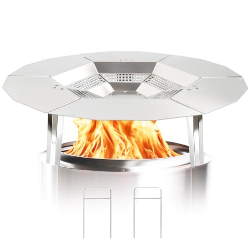 Fire Pit Heat Deflector for Solo Stove Bonfire 19.5 304 Stainless Steel Portable Heat Diffuser Firepit Captures and Redirects Warmth with Handle & Leg Detachable Burner Cover Accessories
