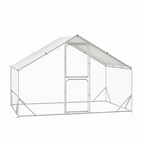 Large Metal Chicken Coop, Chicken Runs for Yard with Cover, Large Chicken Pen with Double Door, Walk in Chicken Coop for Outdoor Farm Yard (6.5'L x 9.8'W x 6.6'H)