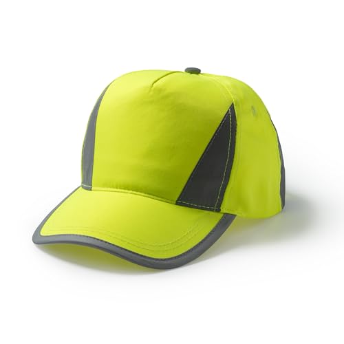 HuntaDeal High Visibility Baseball Cap Reflective Tape Hi Viz VIS Workwear Peaked Visor Reflective One Size, Yellow