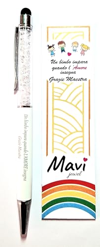 Mavi jewel penna personalizzata con frase scritta MAESTRA in acciaio