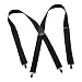 Holdup Brand Classic Series 1 1/2" Wide Black Suspenders With X-back Brown Leather Crosspatch and Patented Silver No-slip Clips